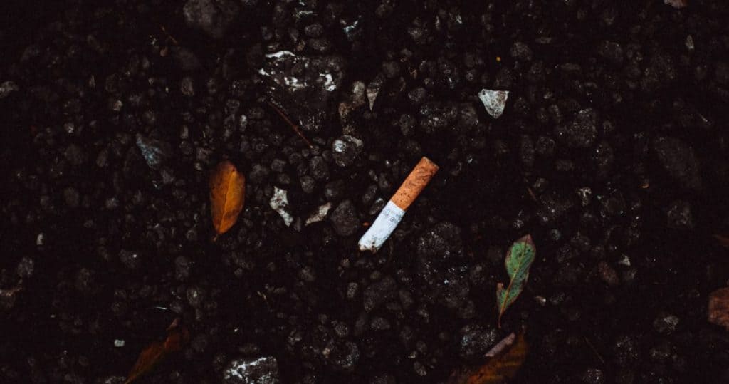 Mégot de cigarette jeté dans la nature